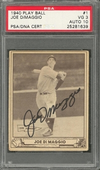1940 Play Ball #1 Joe DiMaggio Signed Card – PSA/DNA GEM MT 10 Signature!